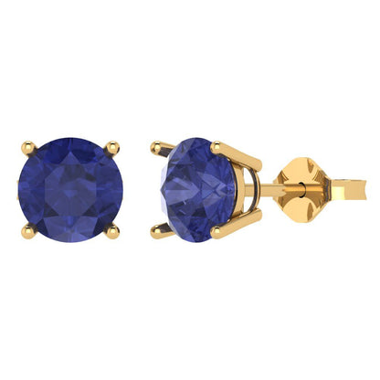 3cttw Round Cut Simulated Tanzanite Gold-Plated 925 Silver Push Back Stud Earrings