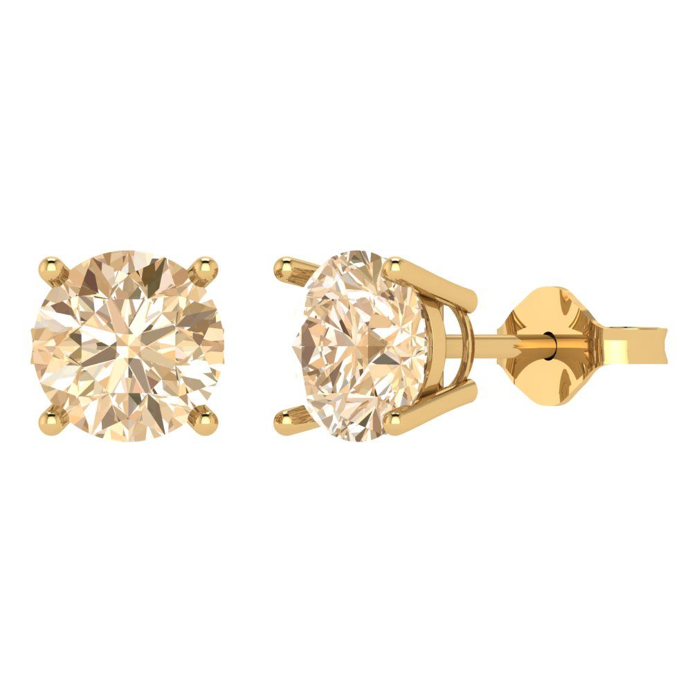 3cttw Round Cut Natural Morganite Gold-Plated 925 Silver Push Back Stud Earrings