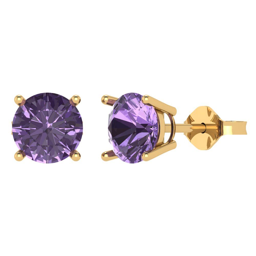 3cttw Round Cut Simulated Alexandrite Gold-Plated 925 Silver Push Back Stud Earrings
