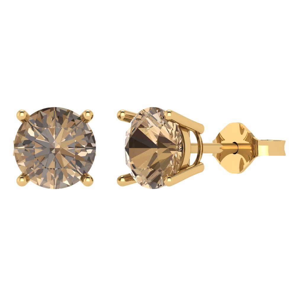 3 ctw Champagne Studs Earrings | 7.5mm Round Cut White Gold Push Back | April Birthstone