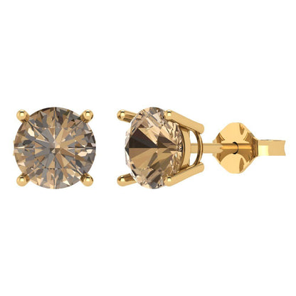 3 ctw Champagne Studs Earrings | 7.5mm Round Cut White Gold Push Back | April Birthstone