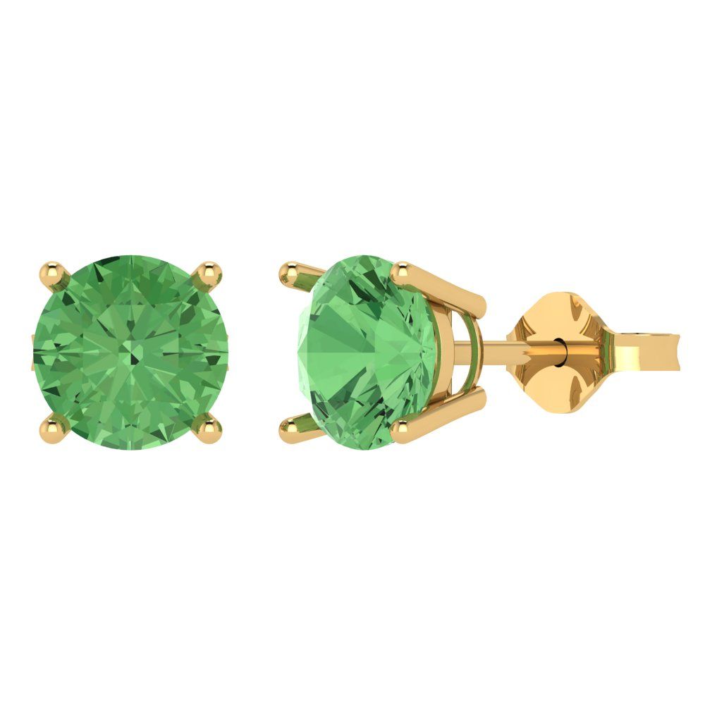 3cttw Round Cut Simulated Green Diamond Gold-Plated 925 Silver Push Back Stud Earrings