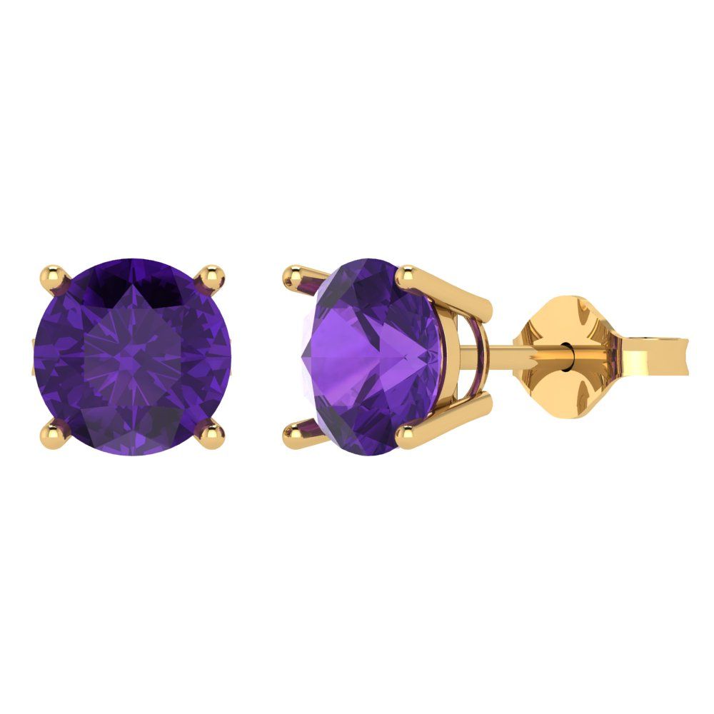 3 ctw Amethyst Studs Earrings | 7.5mm Round Cut White Gold Push Back | February Birthstone