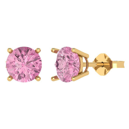 3cttw Round Cut Simulated Pink Diamond Gold-Plated 925 Silver Push Back Stud Earrings