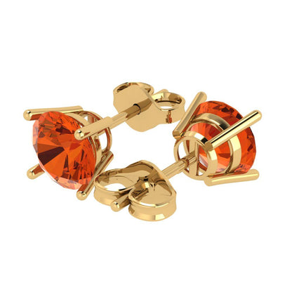 3 ctw Red Zirconia Studs Earrings | 7.5mm Round Cut White Gold Push Back | April Birthstone