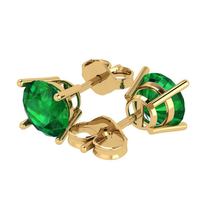3 ctw Emerald Studs Earrings | 7.5mm Round Cut White Gold Push Back | May Birthstone