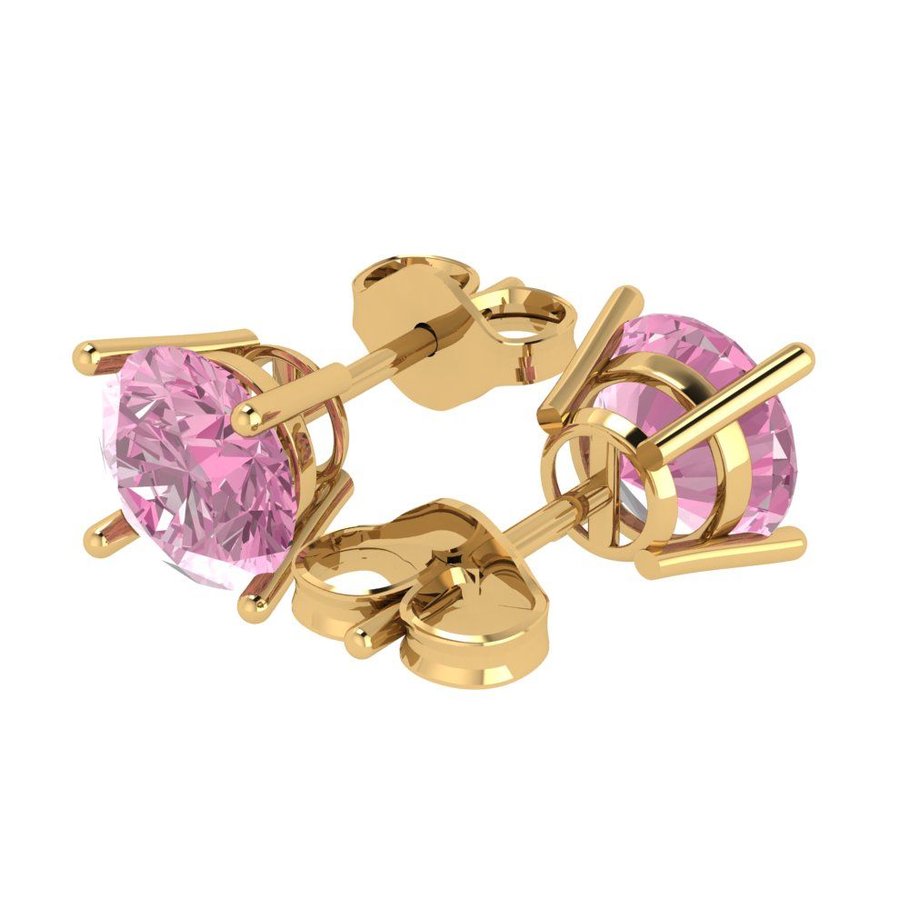 3cttw Round Cut Simulated Pink Diamond Gold-Plated 925 Silver Push Back Stud Earrings