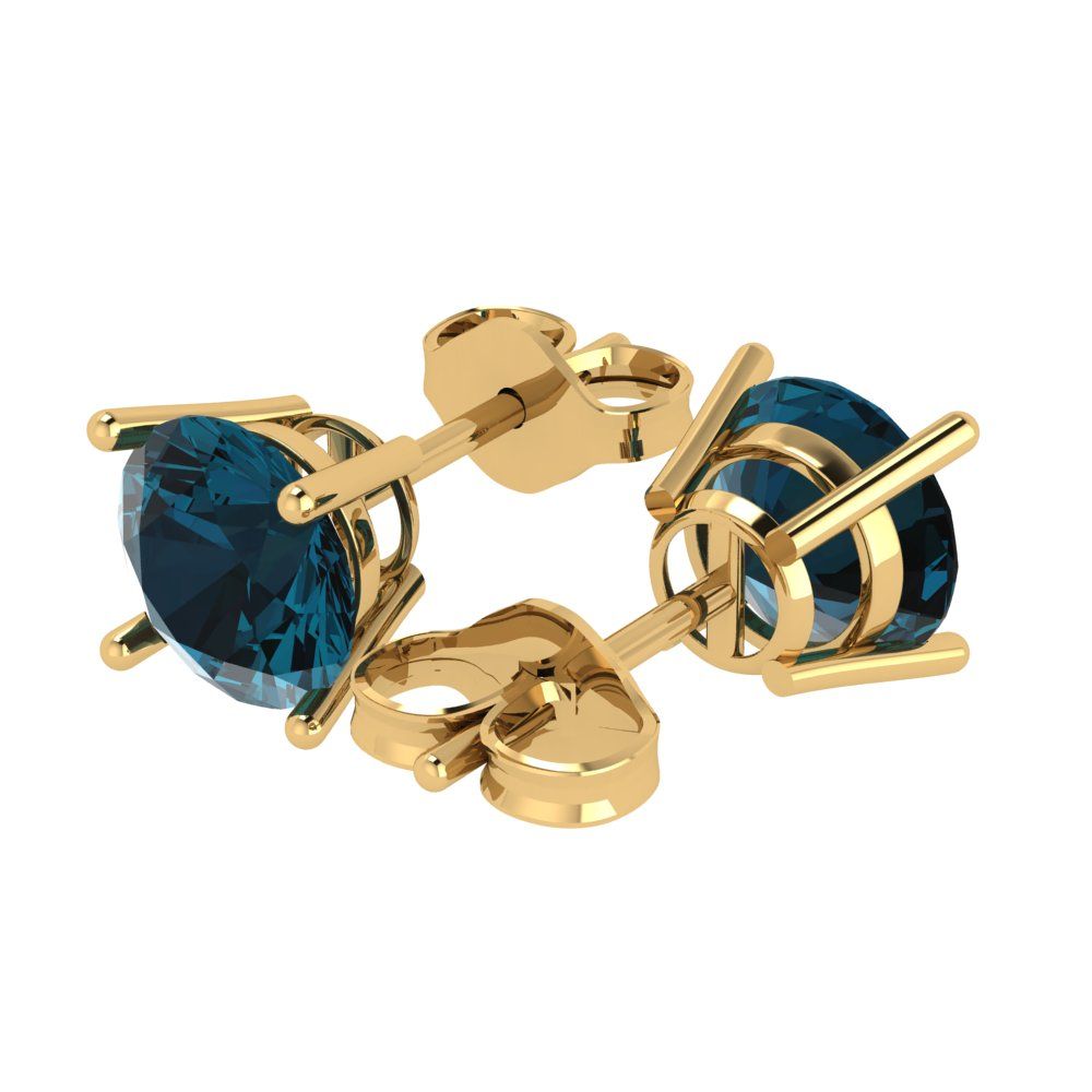 3 ctw London Blue Topaz Studs Earrings | 7.5mm Round Cut White Gold Push Back | December Birthstone