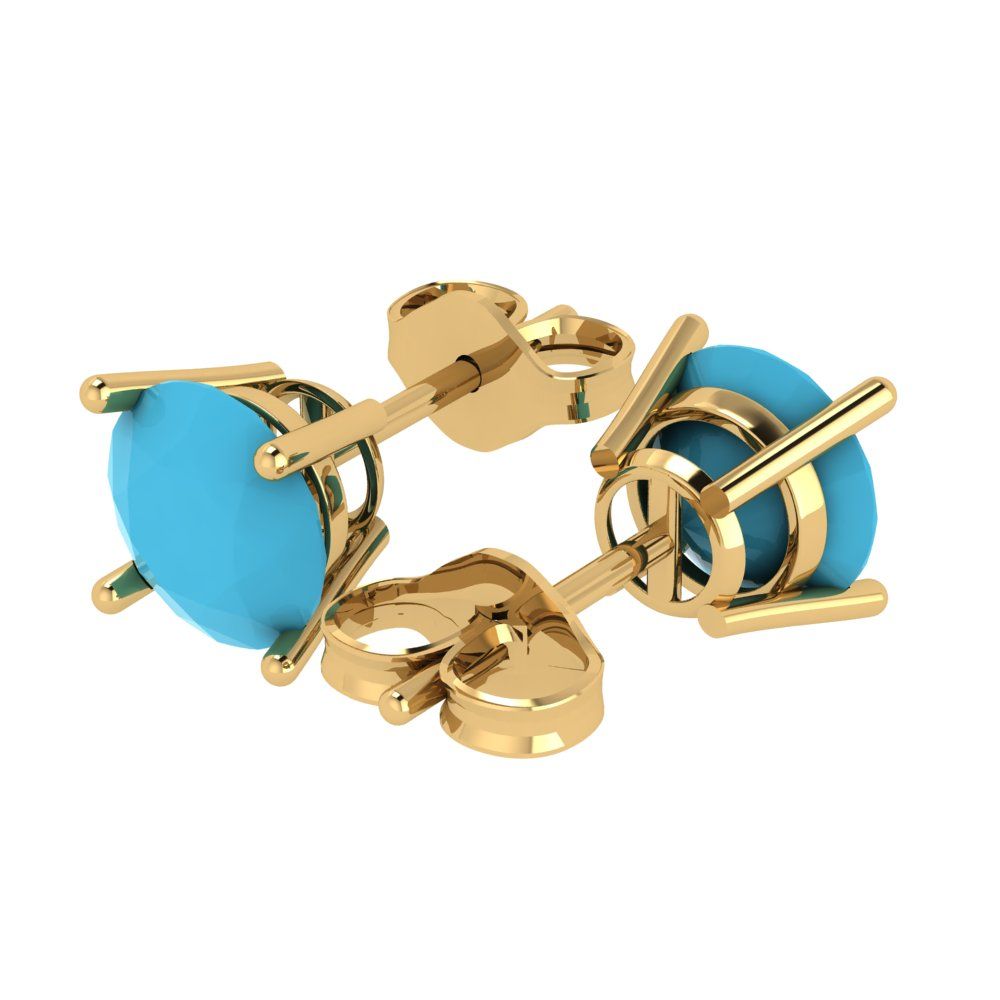 3 ctw Turquoise Studs Earrings | 7.5mm Round Cut White Gold Push Back | December Birthstone