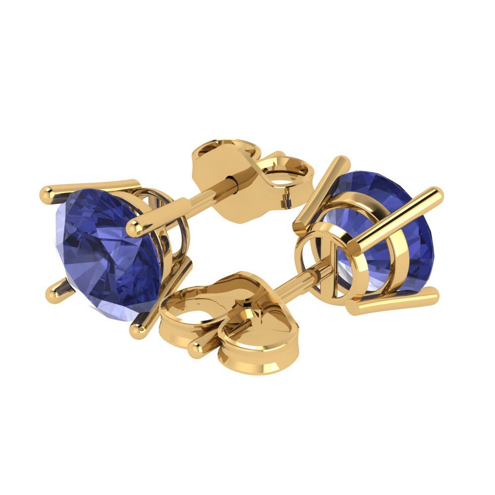 3 ctw Tanzanite Studs Earrings | 7.5mm Round Cut White Gold Push Back | December Birthstone