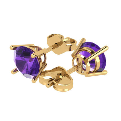 3 ctw Amethyst Studs Earrings | 7.5mm Round Cut White Gold Push Back | February Birthstone