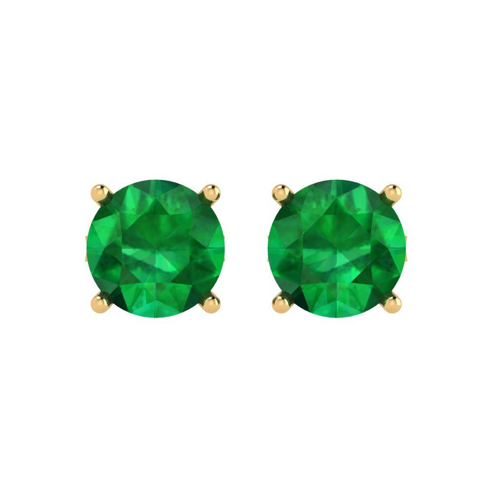 3cttw Round Cut Simulated Emerald Gold-Plated 925 Silver Push Back Stud Earrings