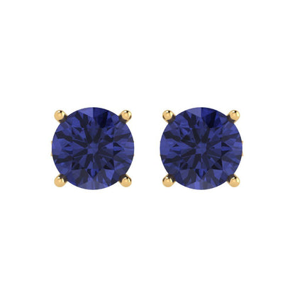 3 ctw Tanzanite Studs Earrings | 7.5mm Round Cut White Gold Push Back | December Birthstone