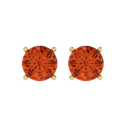 3 ctw Red Zirconia Studs Earrings | 7.5mm Round Cut White Gold Push Back | April Birthstone