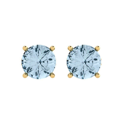 3 ctw Sky Blue Topaz Studs Earrings | 7.5mm Round Cut White Gold Push Back | December Birthstone