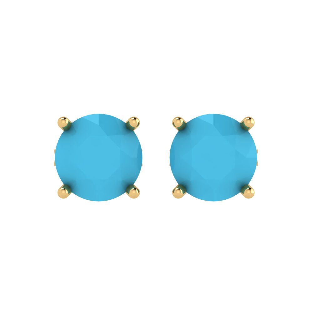 3cttw Round Cut Simulated Turquoise Gold-Plated 925 Silver Push Back Stud Earrings
