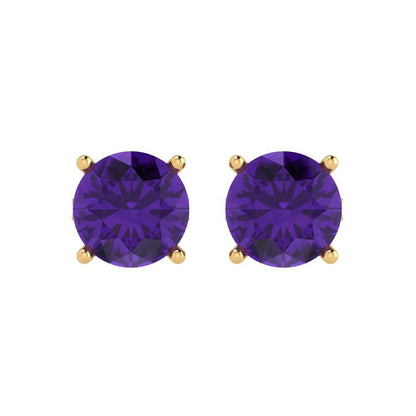 3 ctw Amethyst Studs Earrings | 7.5mm Round Cut White Gold Push Back | February Birthstone