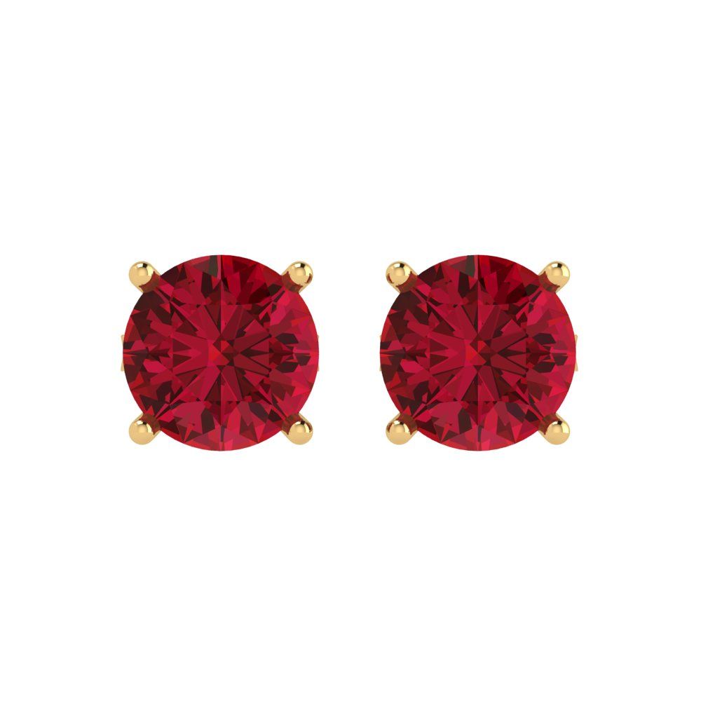 3 ctw Ruby Studs Earrings | 7.5mm Round Cut White Gold Push Back | July Birthstone