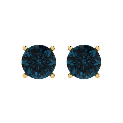 3 ctw London Blue Topaz Studs Earrings | 7.5mm Round Cut White Gold Push Back | December Birthstone