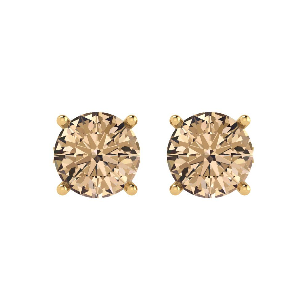 3cttw Round Cut Yellow Moissanite Gold-Plated 925 Silver Push Back Stud Earrings