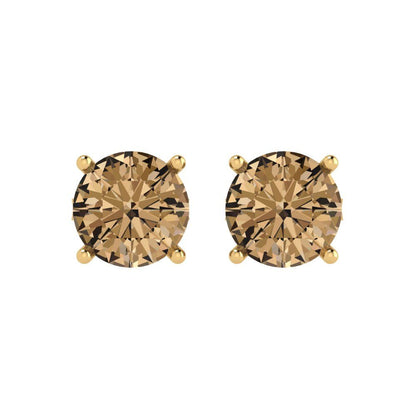 3cttw Round Cut Simulated Champagne Diamond Gold-Plated 925 Silver Push Back Stud Earrings