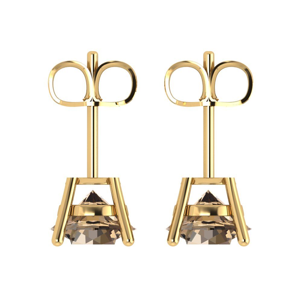 3 ctw Champagne Studs Earrings | 7.5mm Round Cut White Gold Push Back | April Birthstone