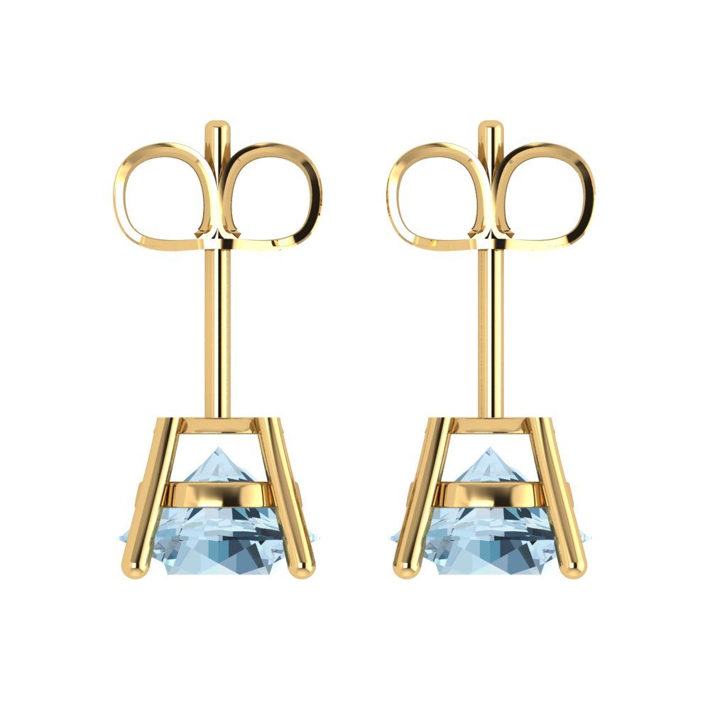 3 ctw Aquamarine Studs Earrings | 7.5mm Round Cut White Gold Push Back | March Birthstone