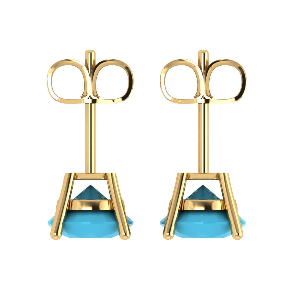 3 ctw Turquoise Studs Earrings | 7.5mm Round Cut White Gold Push Back | December Birthstone