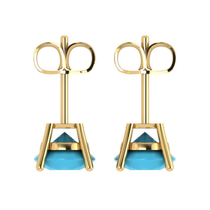 3 ctw Turquoise Studs Earrings | 7.5mm Round Cut White Gold Push Back | December Birthstone
