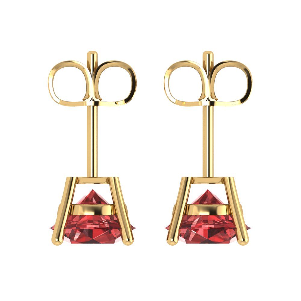 3cttw Round Cut Natural Garnet Gold-Plated 925 Silver Push Back Stud Earrings