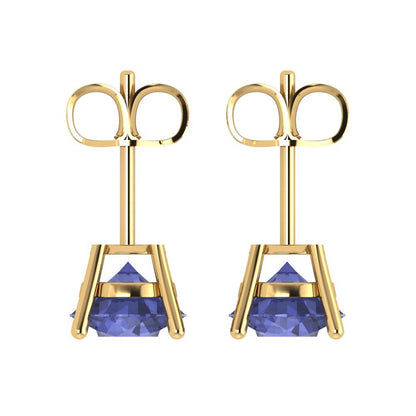 3cttw Round Cut Simulated Tanzanite Gold-Plated 925 Silver Push Back Stud Earrings