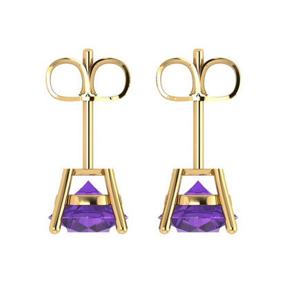 3 ctw Amethyst Studs Earrings | 7.5mm Round Cut White Gold Push Back | February Birthstone