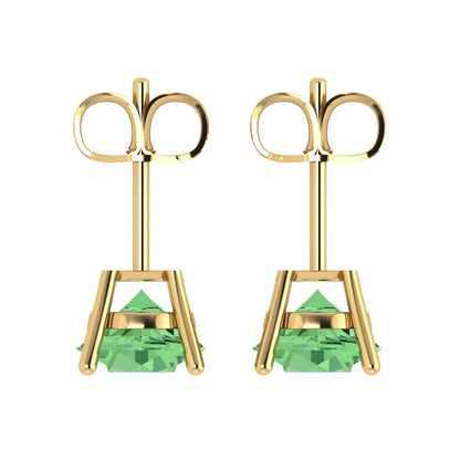 3cttw Round Cut Simulated Green Diamond Gold-Plated 925 Silver Push Back Stud Earrings