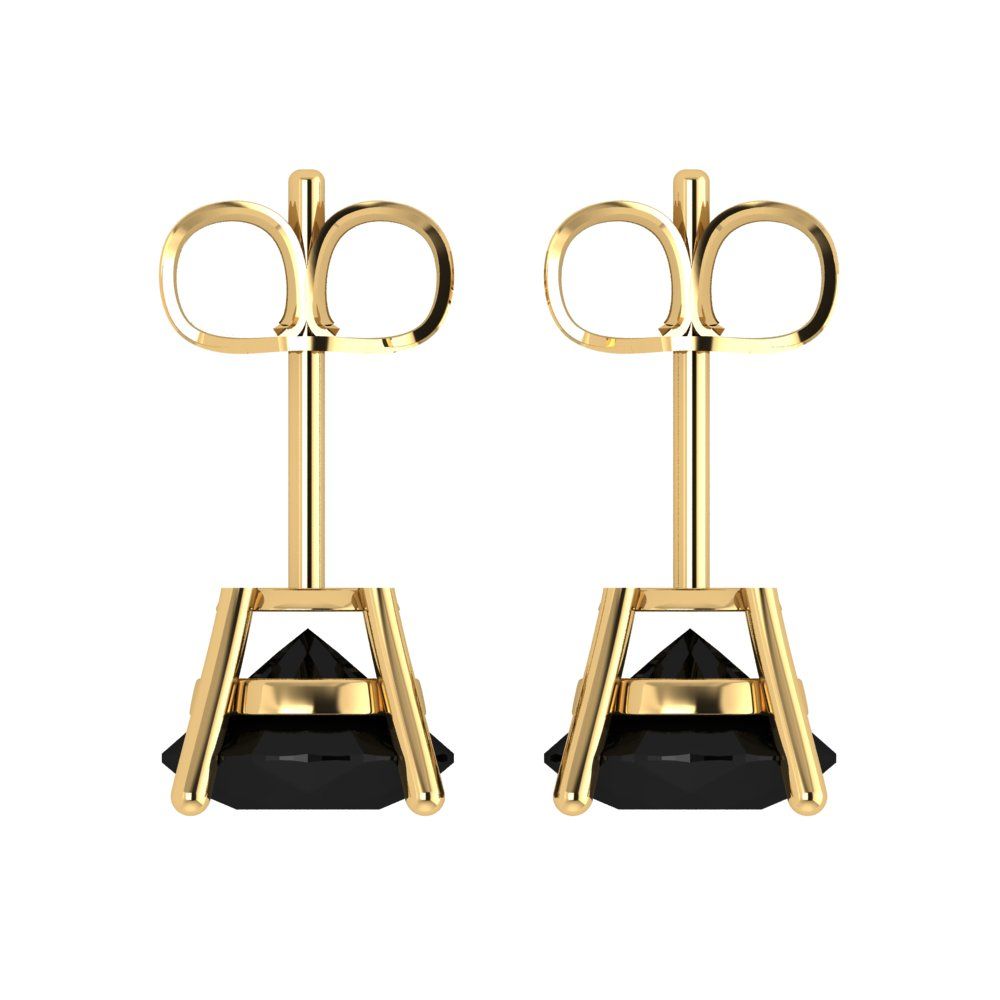 3cttw Round Cut Natural Onyx Gold-Plated 925 Silver Push Back Stud Earrings