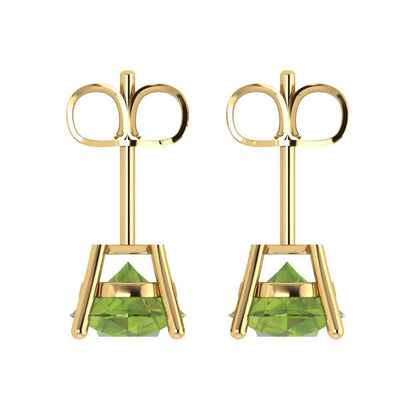 3cttw Round Cut Natural Peridot Gold-Plated 925 Silver Push Back Stud Earrings