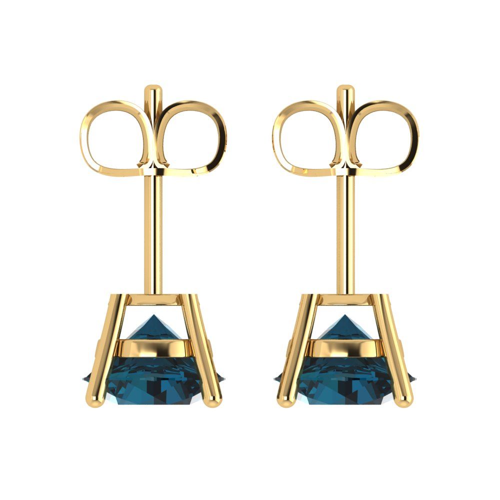 3 ctw London Blue Topaz Studs Earrings | 7.5mm Round Cut White Gold Push Back | December Birthstone