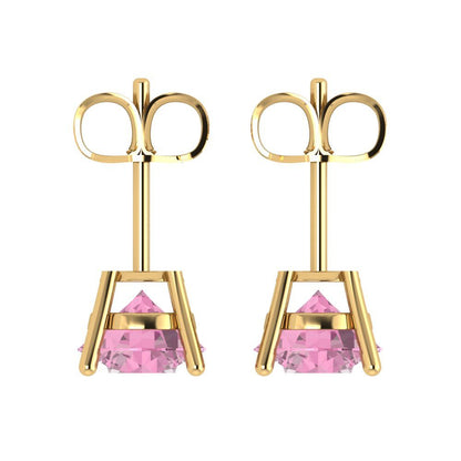 3cttw Round Cut Simulated Pink Diamond Gold-Plated 925 Silver Push Back Stud Earrings