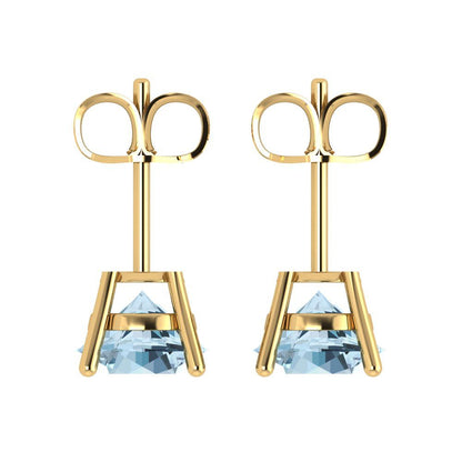3cttw Round Cut Natural Aquamarine Gold-Plated 925 Silver Push Back Stud Earrings