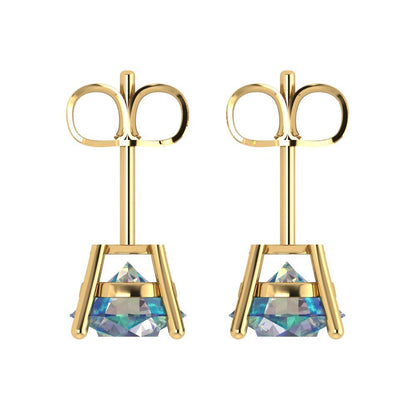 3cttw Round Cut Blue Moissanite Gold-Plated 925 Silver Push Back Stud Earrings