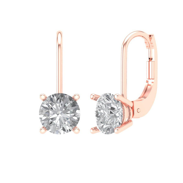 1 ct Brilliant Round Cut Drop Dangle Natural Diamond Stone Clarity SI1-2 Color G-H Rose Gold Earrings Lever Back