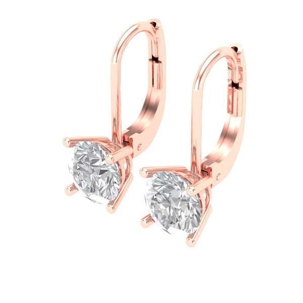 1 ct Brilliant Round Cut Drop Dangle Clear Simulated Diamond Stone Rose Gold Earrings Lever Back