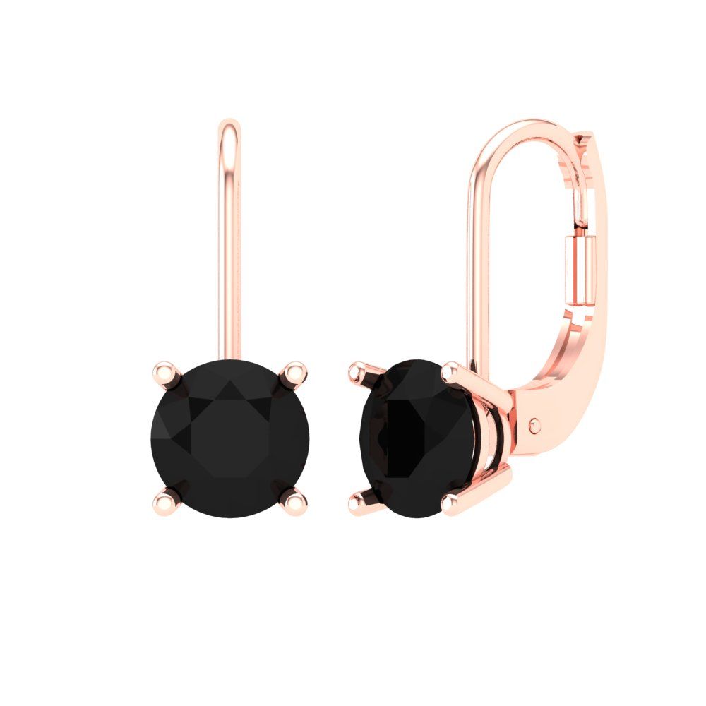 2 ctw Onyx Drop Dangle Earrings | 6.5mm Round Cut White Gold Lever Back | July Birthstone
