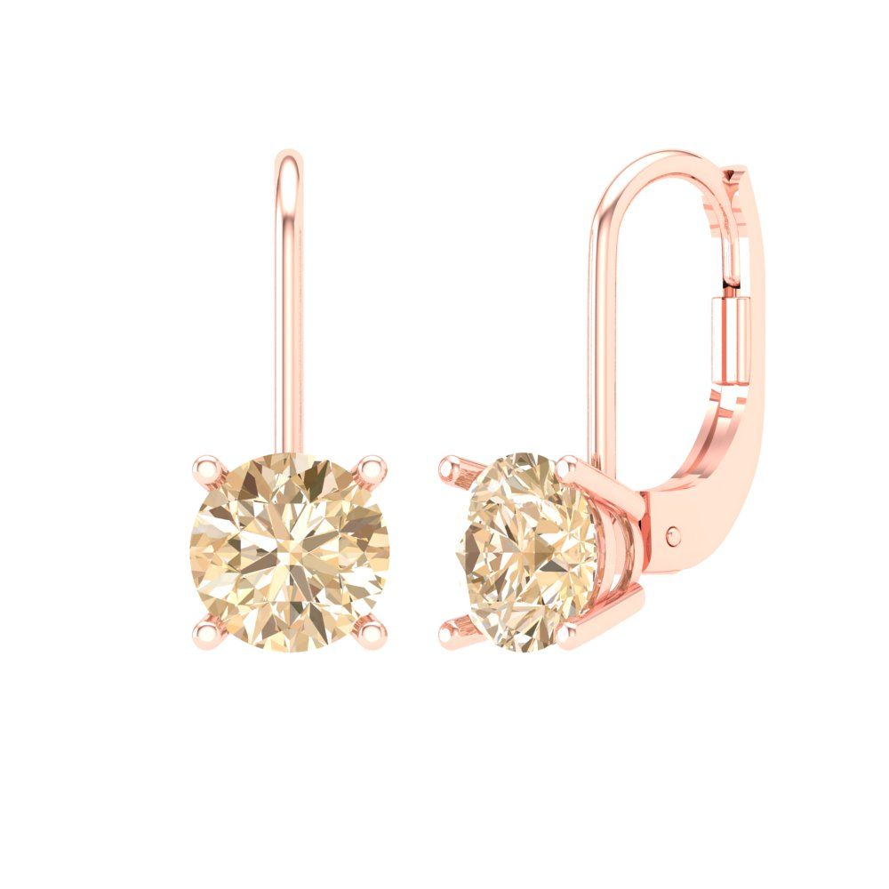 2 ctw Morganite Drop Dangle Earrings | 6.5mm Round Cut White Gold Lever Back | February Birthstone