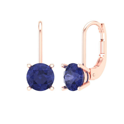 2 ctw Tanzanite Drop Dangle Earrings | 6.5mm Round Cut White Gold Lever Back | December Birthstone