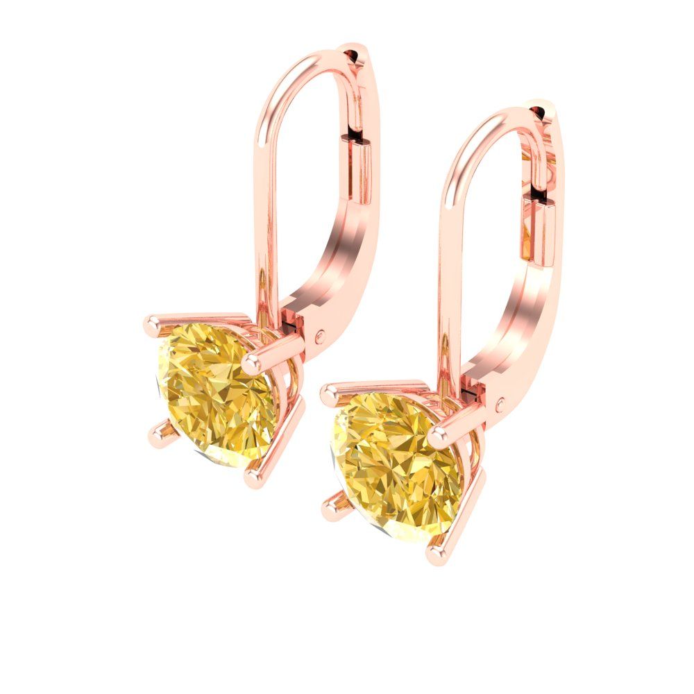 2 ctw Citrine Drop Dangle Earrings | 6.5mm Round Cut White Gold Lever Back | November Birthstone