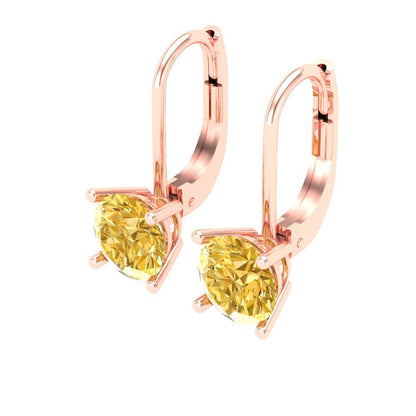 2 ctw Citrine Drop Dangle Earrings | 6.5mm Round Cut White Gold Lever Back | November Birthstone