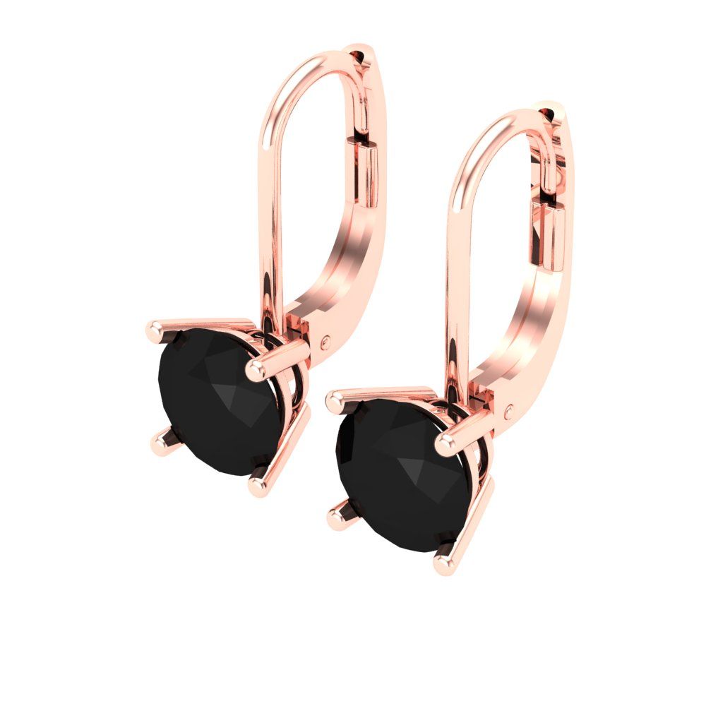 2 ctw Onyx Drop Dangle Earrings | 6.5mm Round Cut White Gold Lever Back | July Birthstone