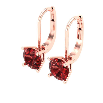 2 ctw Garnet Drop Dangle Earrings | 6.5mm Round Cut White Gold Lever Back | January Birthstone
