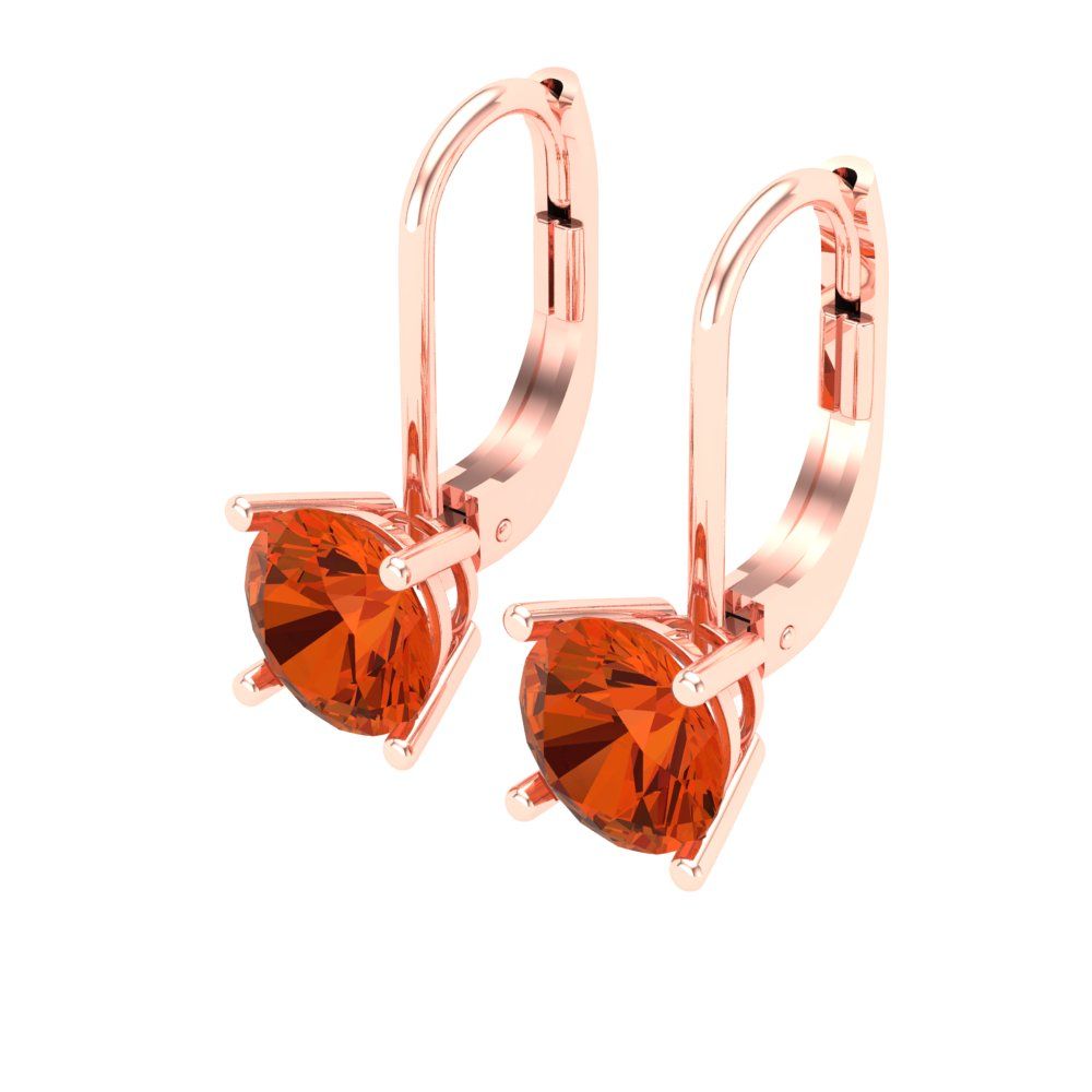 2 ctw Red Zirconia Drop Dangle Earrings | 6.5mm Round Cut White Gold Lever Back | April Birthstone