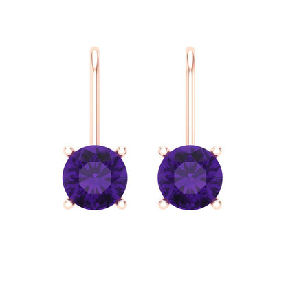 2cttw Amethyst Gold-Plated 925 Silver Lever Back Drop Dangle Earrings